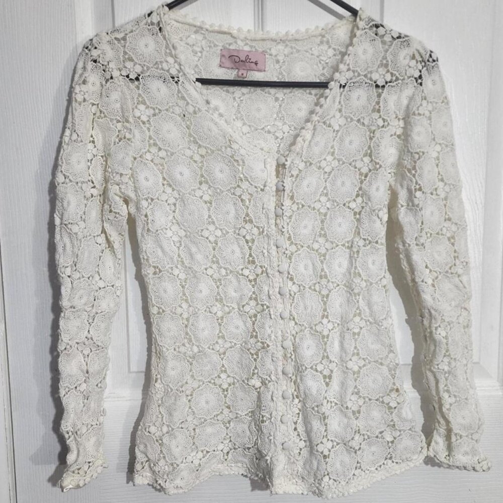 Vintage White Floral Crochet Cardigan